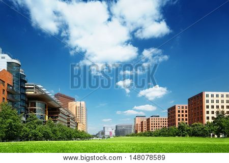 modern apartment building in park, Berlin, Germany