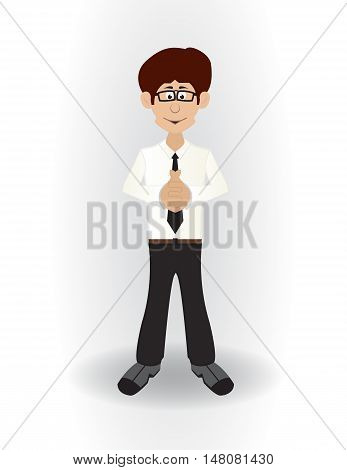standing cartoon wise businessman with glases and wise pose