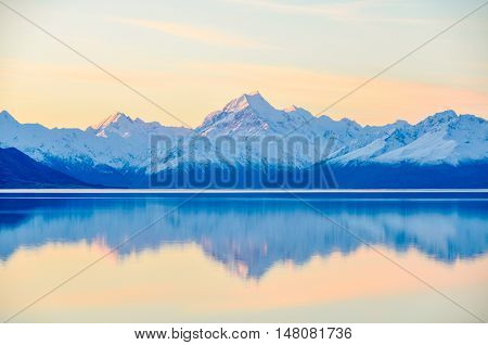 Sunset Reflection At Mount Cook In New Zealand