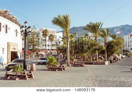Kyrenia Cyprus - July 07 2015: Street View Kordonboyu Park.