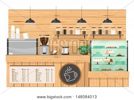 wooden Coffee bar coffee shop counter vector illustration