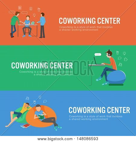 vector banners set of co-working center horizontal flat style
