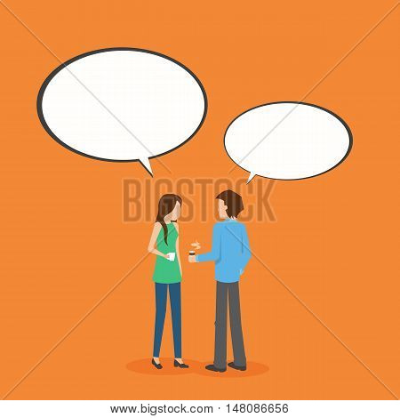 two people meeting talking on the table with speech bubbleflat style vector illustration
