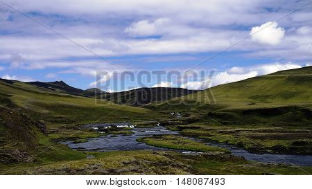 Landscape with Eldgja canyon and spring south Iceland