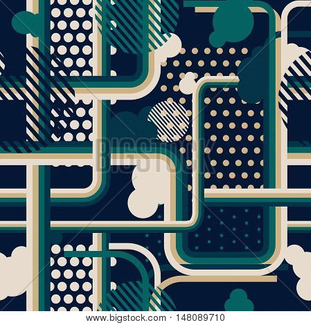 Seamless pattern vinage style with lines dots and cicrles.