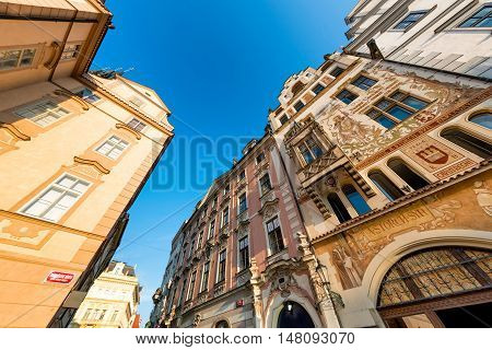 Street at Old Town Square (Staromestske Namesti). Prague Czech Republic.