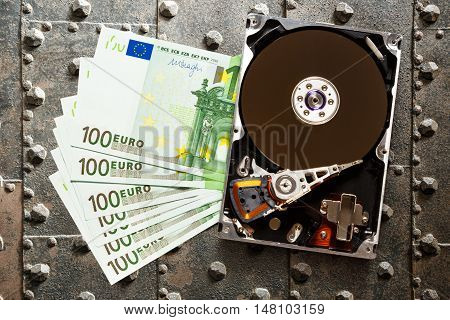 One Hundred Euro Banknotes And Hardisk