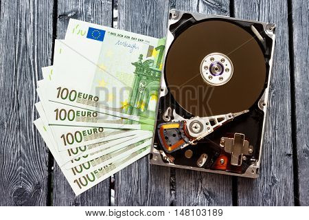 One Hundred Euro Banknotes And Hardisk