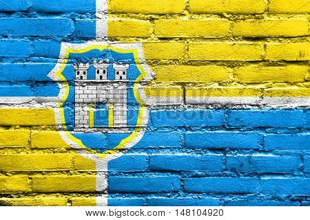 Flag Of Zhytomyr, Ukraine, Painted On Brick Wall
