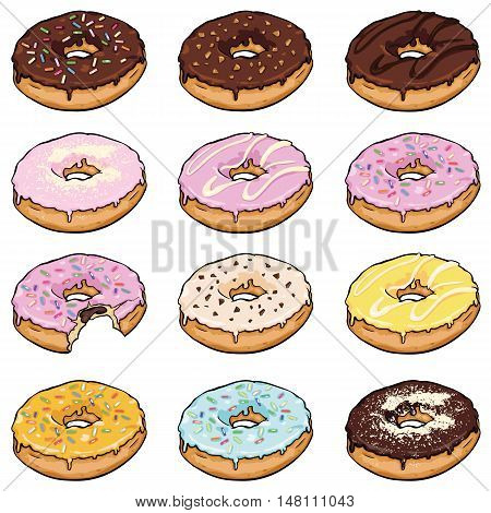 Vector Set Of Cartoon Color Doughnuts