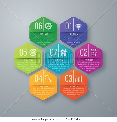 Vector illustration infographics seven hexagons. Stock vector