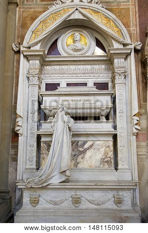 FLORENCE, ITALY - January 19, 2016 : tomb of Gioachino Antonio Rossini, italian composer in Santa Croce basilica on january 19, 2016, Florence, Italy