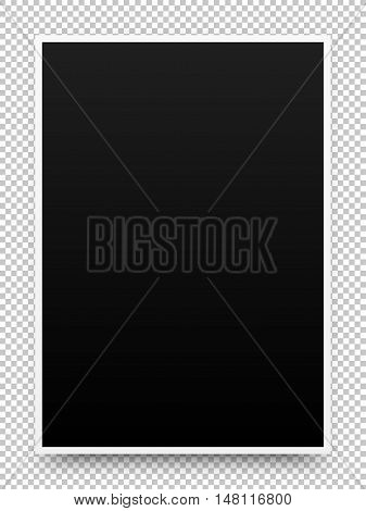 A2 black poster realistic template, mock-up with margins, realistic shadow and transparent background for design concepts, presentations, web, identity, prints. Vector illustration.