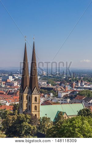 View Over The Marienkirche In The Historical Center Of Bielefeld