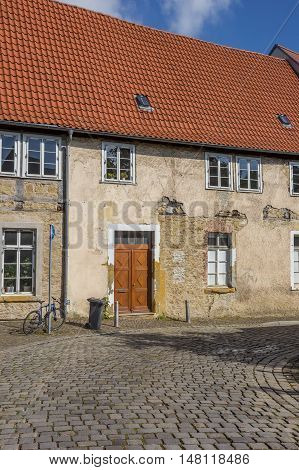 Cobblestoned Street In The Historical Center Of Bielefeld