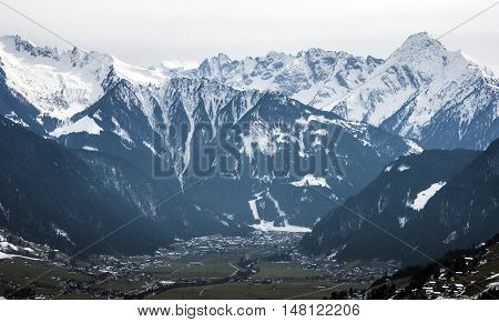 Morning at a Mountain Panorama view Zillertal Austria