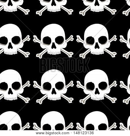 Seamless pattern white skulls on dark background vector illustration