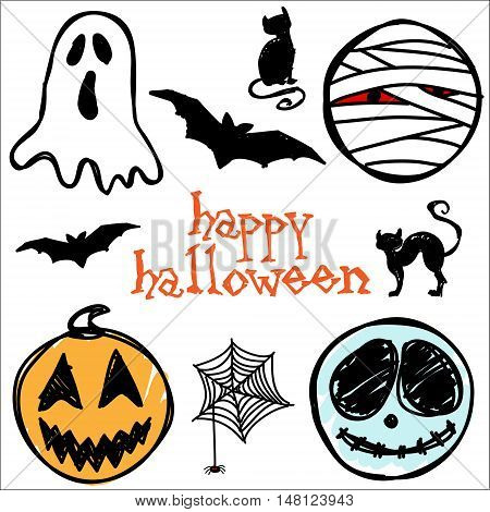 Trick or Treat! Hand-drawn Halloween Icons - vector EPS10