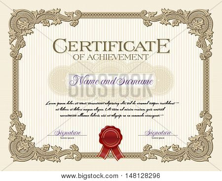 Ornament Vintage Frame Certificate of Achievement with Wax Seal.