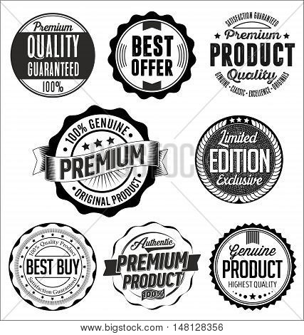 Set of Vintage Badges. Black on White Background.