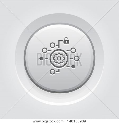 Security Settings Icon. Grey Button Design. Isolated Illustration. App Symbol or UI element. Gear in Circle with Radio Buttons and Padlock.