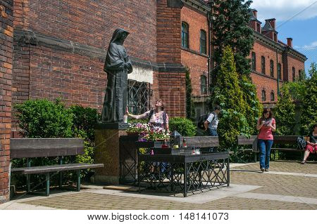 POLAND, KRAKOW - MAY 28, 2016: Monument to Saint Faustina Kowalska. Monastery Congregation of the Sisters of Our Lady of Mercy. Sanctuary in Lagiewniki.