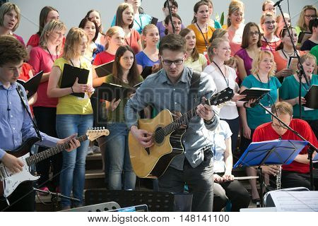 POLAND, KRAKOW - MAY 28, 2016: Open music performance in Basilica of the Divine Mercy. Sanctuary in Lagiewniki. Millions of pilgrims from around the world visit it every year.