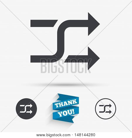 Shuffle sign icon. Random symbol. Flat icons. Buttons with icons. Thank you ribbon. Vector