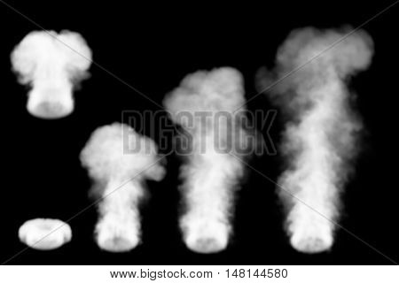 Realistic smoke set.Isolated on black background.Vector illustration.