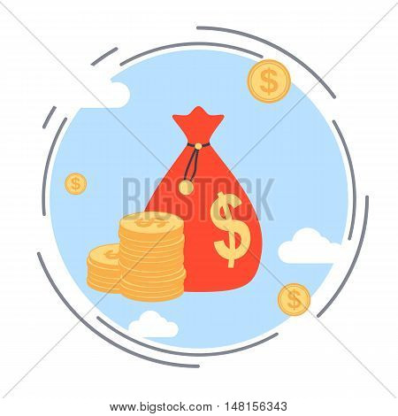 Money bag, financial investment, wealth accumulation, bank funds flat design style vector concept