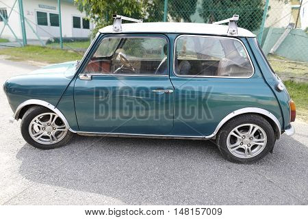 MALAYSIA - August 15, 2016: A classic car Mini Austin 850 is photographed during a day in Malaysia, August 15, 2016.
