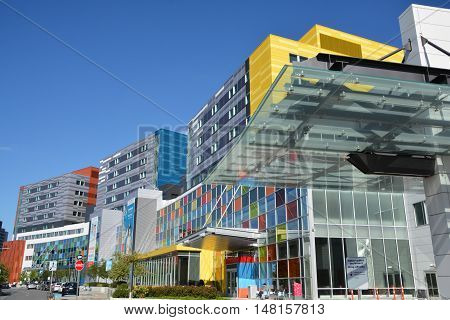 MONTREAL CANADA SEPTEMBER 14 2016: New McGill University Health Centre (MUHC) and shriners hospital a network of teaching and community hospitals