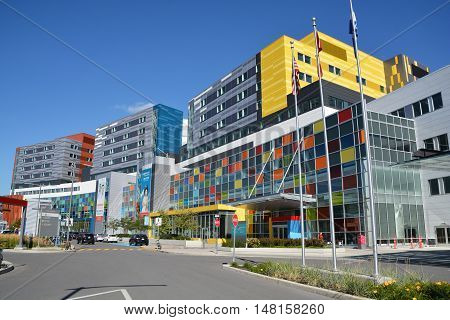 MONTREAL CANADA SEPTEMBER 14 2016: New McGill University Health Centre (MUHC) and shriners hospital a network of teaching and community hospitals