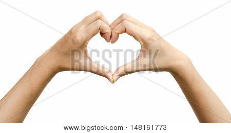 Heart hands of male or female isolated on white background clipping path included.
