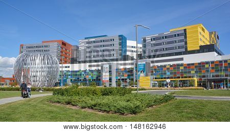MONTREAL CANADA SEPTEMBER 14 2016: New McGill University Health Centre (MUHC) and shriners hospital a network of teaching and community hospitals