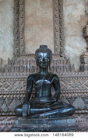 Black Buddha In Laos Closeup Detail Art