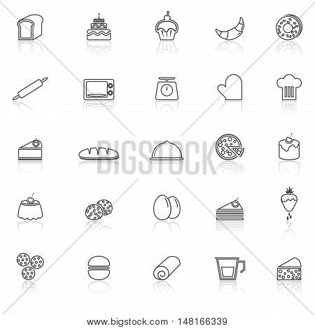 Bakery line icons with reflect on white background, stock vector