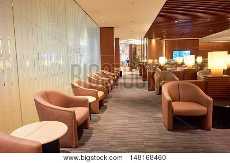 SINGAPORE - CIRCA AUGUST, 2016: The KrisFlyer Gold Lounge at Singapore Changi Airport's Terminal 2. Changi Airport is the primary civilian airport for Singapore.