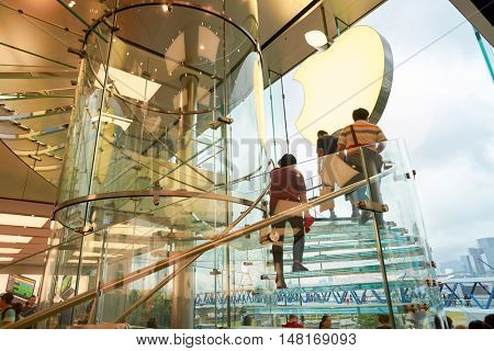 HONG KONG - CIRCA SEPTEMBER, 2016: inside of Apple store. Apple Store is a chain of retail stores owned and operated by Apple Inc., dealing with computers and consumer electronics.