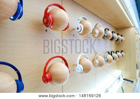 HONG KONG - CIRCA SEPTEMBER, 2016: inside of Apple store. Apple Store is a chain of retail stores owned and operated by Apple Inc., dealing with computers and consumer electronics.