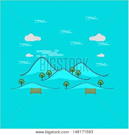 Beautiful mountain landscape outline vector art illustration