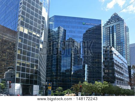 MONTREAL QUEBEC CANADA 09 15 2016: 1981 McGill College is an 82 m (269 ft), 20-storey office complex in Montreal, Quebec, Canada. The building was designed by WZMH Architects