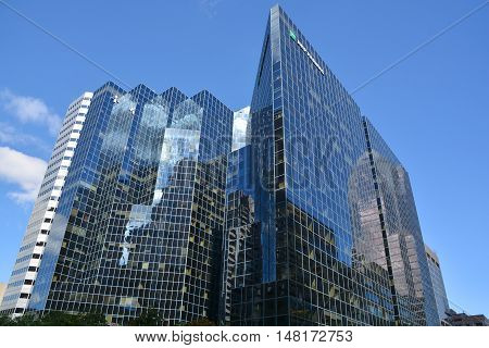 MONTREAL QUEBEC CANADA 09 15 2016: 1981 McGill College is an 82 m (269 ft), 20-storey office complex in Montreal, Quebec, Canada. The building was designed by WZMH Architects