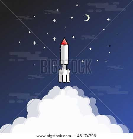 Illustration vector of rocket blasted outline landscape