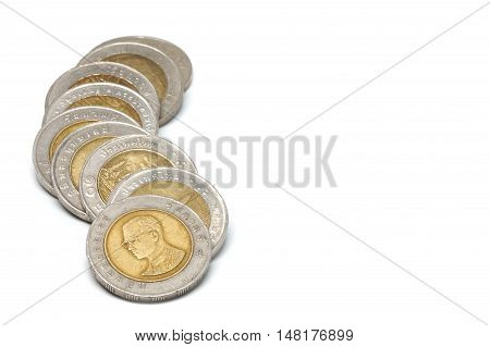 Coin Currency THB White background closeup detail art