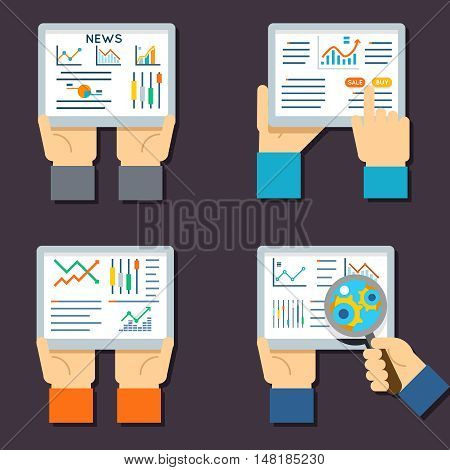 Stock exchange business technology. Internet trading and investment flat vector icons. Stock investment finance and illustration with data about stock exchange