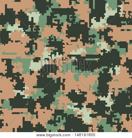 Digital pixel camouflage seamless patterns. Vector Texture Illustration isolated on white background.