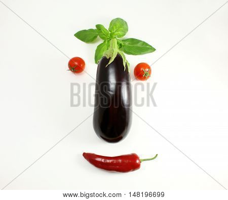 Fresh Healthy Eggplants On White Background.