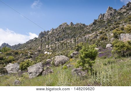 Mountain landscape at Sierra de la Cabrera, Madrid, Spain