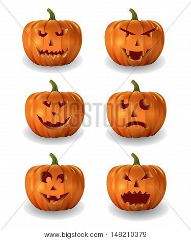 Realistic vector set of halloween pumpkins on white background.